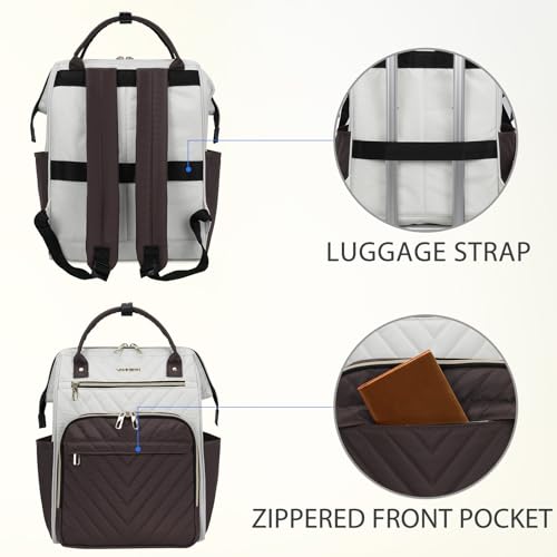 VANKEAN 17 Inch Laptop Backpack for Women Fashion Computer Work Bag, Large Capacity Waterproof Backpack, College Daypack Business Travel, Beige-Coffee - color: Beige/Coffee, size: 17.3 Inch