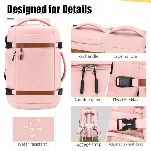 42L Travel Backpack with 4 Packing Cubes, TSA Friendly Flight Approved Carry-On Bag, Water-Resistant Weekender Business Backpack for Men Women, Fits 17.3" Laptop - color: Pink