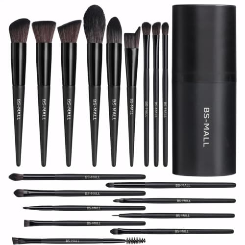 BS-MALL Makeup Brush Set 18 Pcs Premium Synthetic Foundation Powder Concealers Eye shadows Blush Makeup Brushes with black case (C-Black） - color: C-Black