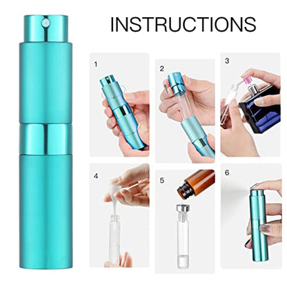 LISAPACK 8ML Atomizer Perfume Spray Bottle for Travel, Empty Refillable Cologne Dispenser, Portable Sprayer (Cyan) - color: Cyan