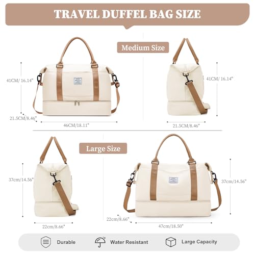 Weekender Bags for Women,Personal Item Travel Bag with Shoes Compartment,Overnight Travel Duffel Bag with Toiletry Bag,Medium - color: Beige & Brown, size: Medium