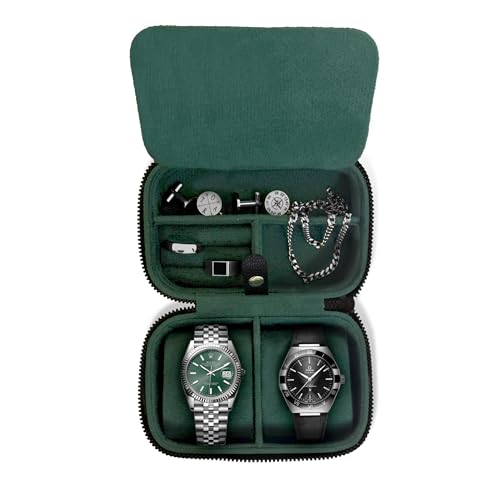 Galis Luxury Watch Travel Case for Men High End Portable 2-Slot Watch Holder, Premium Watch Box for Men, Jewelry Storage Organizer, Fathers Day Gift (Black & Green) - color: Black & Green