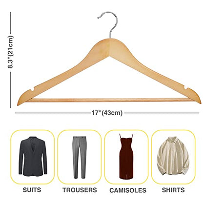 Wooden Hangers 30 Pack,Clothes Hanger for Daily Used,Smooth Finish Wood Hangers with Precisely Cut Notches,Coat Hangers, Heavy Duty Hanger for Shirt Suit Dress (Natural) - color: Natural