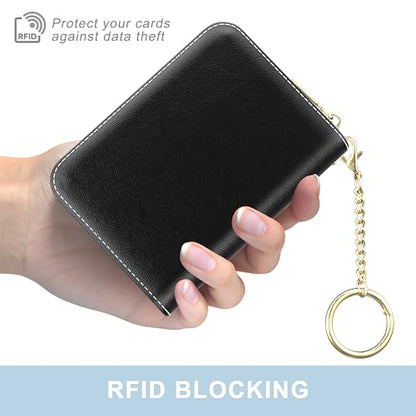 Aiawoxc Credit Card Holder, Small RFID Wallet Slim Leather Card Organizer Case with Zipper and Wristlet Strap, Black - color: A-Black, size: Wrist Strap