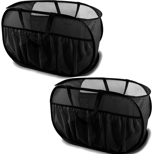 2 Pack Collapsible Laundry Baskets, Upgrade Pop Up Laundry Hamper with Convenient Bags, Foldable Laundry Basket Mesh Light Weight, Easy to Carry Clothes Hampers for Laundry, Dorm, Toys, Travel Black - color: 2xBlack