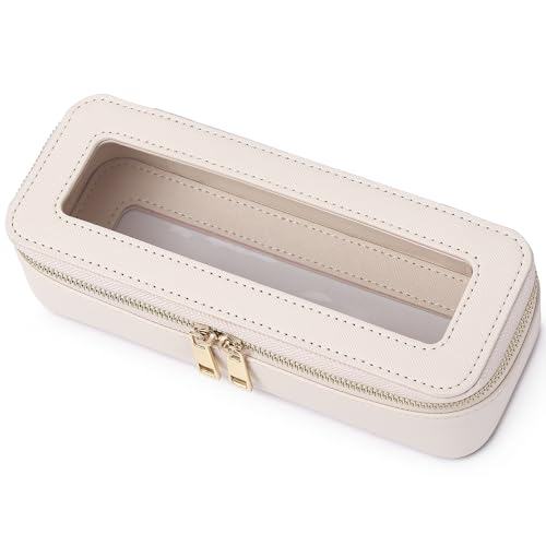 Pinkmik Makeup Brush Case, Beige, SLIM | Clear Travel Cosmetic & Toiletry Bag, Small Makeup Bag, Zipper Purse Organizer, For Women - color: B/Beige, size: SLIM