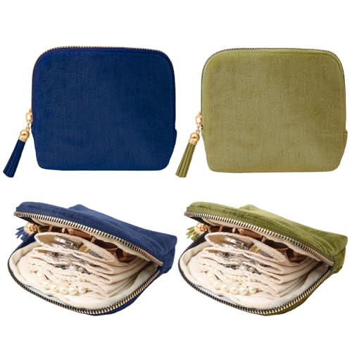 2 Pack Travel Jewelry Case Set – Small Velvet Pouch Organizer for Earrings, Necklaces, Bracelets | Portable Mini Jewelry Bag Holder for Daily Use, Vacation, Bridesmaid Gifts