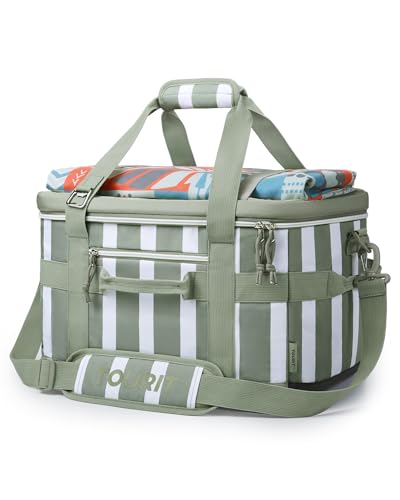 TOURIT Soft Sided Cooler Bag Insulated 30/48/60 Cans, Large Collapsible & Leakproof Ice Chest for Picnic, Beach, Camping, Travel, Sports Fan Coolers - color: Striped Green, size: 48Can 32L