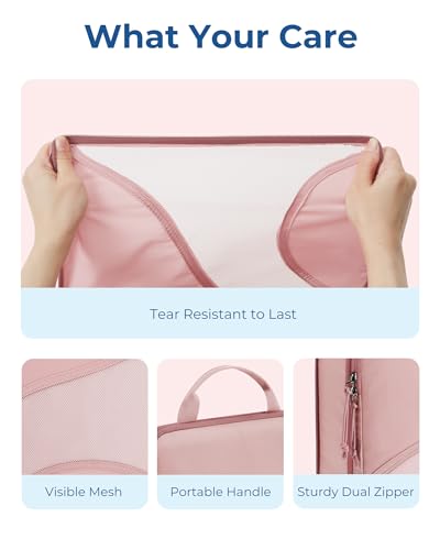BAGSMART Compression Packing Cubes - 6 Set Travel Packing Cubes for Suitcases, Compression Suitcase Organizers with Shoe Bag - color: 01-Baby Pink