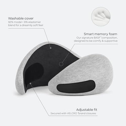 Ostrichpillow Go Neck Pillow, Travel Pillows for Airplanes, Premium Memory Foam Travel Pillow, 360º Ergonomic Design, Asymmetrical Sides, Travel Bag Included, Washable Modal Cover - color: Midnight Gray