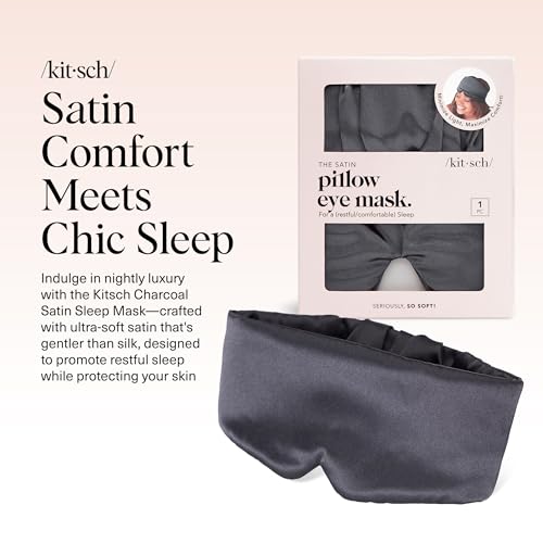 Kitsch Satin Sleep Mask - Eye Masks for Sleep, Softer Than Silk Satin Sleeping Mask Blindfold and Sleep Masks for Women and Men, Eye Care Travel Essentials - Charcoal Black - color: Charcoal Black