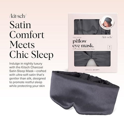 Kitsch Satin Sleep Mask - Eye Masks for Sleep, Softer Than Silk Satin Sleeping Mask Blindfold and Sleep Masks for Women and Men, Eye Care Travel Essentials - Charcoal Black - color: Charcoal Black
