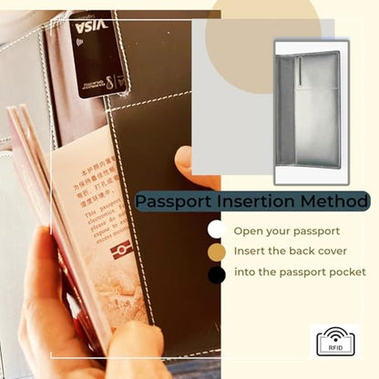 Genuine Leather RFID Blocking Long Passport Holder Passport Cover (Grey) - color: Grey