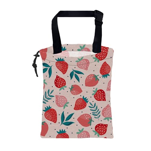 Car Garbage Bag Strawberry Berries and Leaves Hanging Canvas Car Trash Bag Waterproof Drawstring Car Back Seat Organizer for Car Back Front Seat Console with Adjustable Buckle - color: Strawberry Berries and Leaves