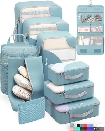 10 Set Packing Cubes for Travel, Gifts for Women Mom,Anti-Tearing Suitcase Organizer,OlarHike Vacation Essentials & Accessories for Cruise Ship - color: 15 Blue Gray