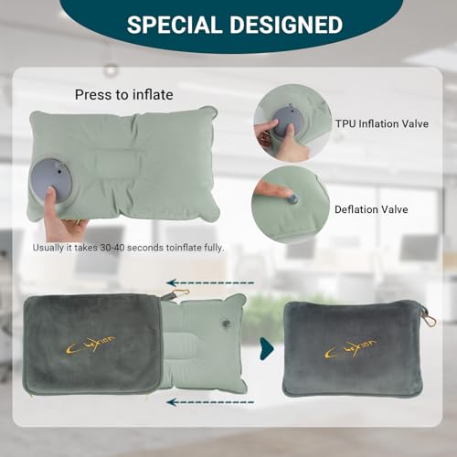 Travel Blanket and Pillow Set for Airplane, 300 GSM Soft Fleece Compact Travel Blanket with Inflatable Pillow and Carry Bag, 60x43 Inches, Grey - color: Grey