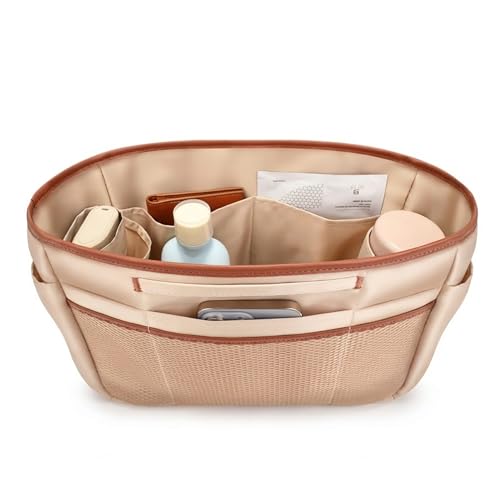 GIVLEFLY Purse Organizer Insert for Tote Bag, 9.84 Inch Satin Bag Organizer, Multi Pocket Handbag Organizer for Everyday Totes - color: Beige, size: 9.84" (L) Slim – Measure Before Purchase