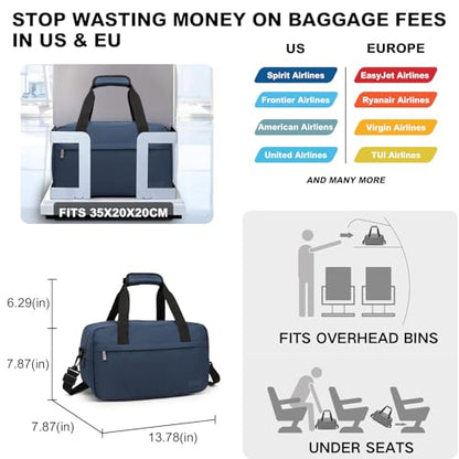 Kono Small Travel Duffel 14L Under Seat Carry-On Sports Tote Gym Bag - 13.78"x7.87"x7.87" Navy - color: Navy, size: S (13.78inx 7.87in x7.87in)-14L