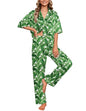 Ekouaer Silk Satin Pajamas Set Women Short Sleeve Pj Sets Button Down Sleepwear 2 Piece Soft Loungewear S-XXL - color: Green Leaves, size: Small