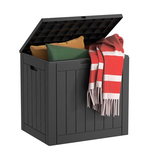 EasyUp 33 Gallon Resin Deck Box Waterproof, UV Resistant Outdoor Storage Box for Delivery, Porch, Patio and Garden, Stripe Black - color: Black, size: 33 Gallon