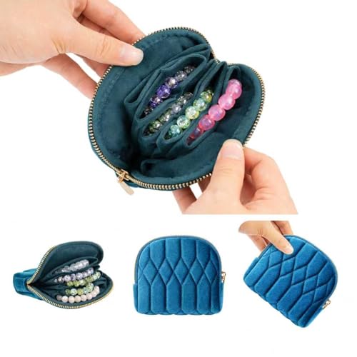 2026New Travel Jewelry Case, Small Travel Jewelry Bag with Zipper, 5-Layer velvet Travel Jewelry Pouch for Bracelet Rings Earring (TealBlue) - color: TealBlue