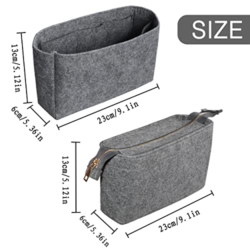 Felt Tote Bag organizer with Zipper Small Purse Organizer Insert With 2 Packs fits NeoNoe Series,Grey | With Zipper, Purse Organizer Insert, 2 Packs, Fits NeoNoe Series - color: Grey