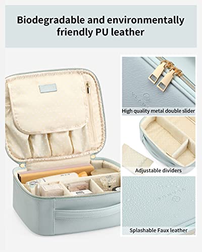 VLANDO Makeup Bag, Travel Makeup Bags,Large Portable Make Up Bag Organzier with Dividers and Handle Gifts for Women Girls,Traveler,Christmas,Wedding Blue - color: A.Blue