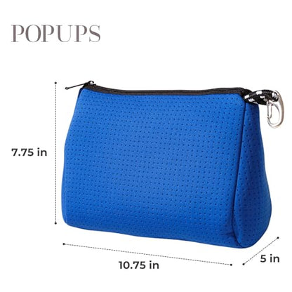 POPUPS Large Makeup Bag with Zipper, Royal Blue - Waterproof Neoprene Cosmetic Bag 7.7 x 10.75 x 5 inches - color: Basic Royal Blue