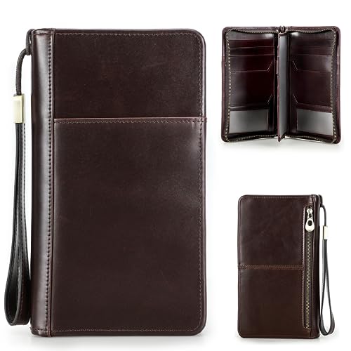 Top Grain Leather Travel Passport Wallet Holder for Man & Woman, Handmade with Three-Layer for 4 Passports & Multi Cards, RFID Blocking Large Capacity for Cards/Passports/Tickets, Coffee - color: Classic-Glossy Coffee, size: For 4 Passports-Zipper Style