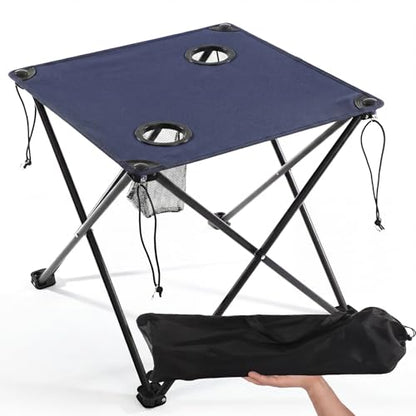 Cinnvoice Portable Folding Camping Table Lightweight Folding Beach Stand with 2 Cup Holders and Carry Bag for Camp Beach Travel Fishing and Outdoor Activities, Blue
