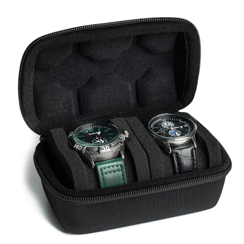 2 Slots Watch travel case for men, hard portable watch carry organizer box with soft foam pillow, fit up to 55mm face watch - size: 2 INSERT
