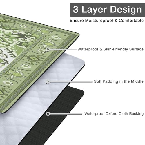 Supfitness Extra Large Picnic Blankets Waterproof Foldable (80"x 80") Beach Blanket Waterproof Sandproof,3-Layer Thicking Mat Outdoor Packable Camping Blanket - color: Boho-green, size: 80x80in