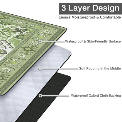 Supfitness Extra Large Picnic Blankets Waterproof Foldable (80"x 80") Beach Blanket Waterproof Sandproof,3-Layer Thicking Mat Outdoor Packable Camping Blanket - color: Boho-green, size: 80x80in