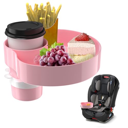Kids Car Seat Tray, Travel Tray with Cup Holder for Toddler Baby, Kids Car Seat Food Snack Organizer for Road Trip, Stroller snack tray travel must haves - Pink - color: Pink