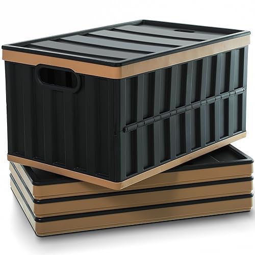 Citylife 64L Collapsible Storage Bins with Lids Plastic Storage Containers for Organizing Stackable Storage BoxLarge Heavy Duty Utility Crates, 4 Packs - color: Black, size: 64L - 4 Pack