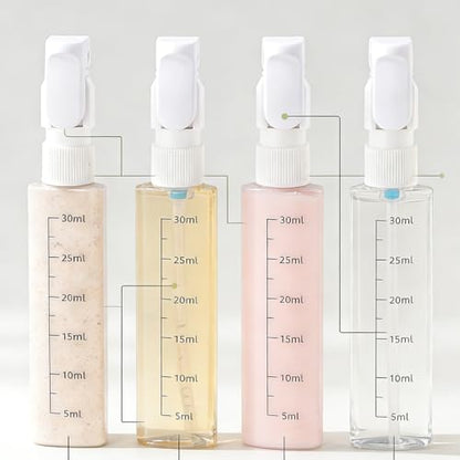 4 in 1 Travel Dispenser, 4 Pack 1OZ/30ML Travel Bottles with Stickers for Toiletries, Leak Proof Travel Size Containers, Portable for Shampoo Lotion Conditioner Cream Green