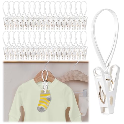 90 Pack Multi-Purpose Clothes Pins Laundry Hooks Hanging Clips with Plastic Rope for Baby Clothes Closet Organizer for Pants Hat Sock Boot Bra Towel Bathroom Wardrobe Kitchen, White