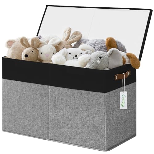Bagnizer Large Toy Storage Box with Lids, Collapsible Sturdy Baby Storage Organizer Chest Bin Basket for Kids, Boys, Girls, Playroom, Nursery, Bedroom, Closet 25"x13"x16" (Gray and Black) - color: Gray and Black