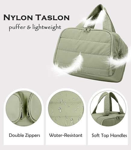 Travel Toiletry Bag for Women, Large Wide-open Puffy Cosmetic Makeup Bag with Wet-Dry Separation, Multi-Pocket Organizer with Carry Handle for Toiletries, Cosmetics, Essentials, Green - color: Green