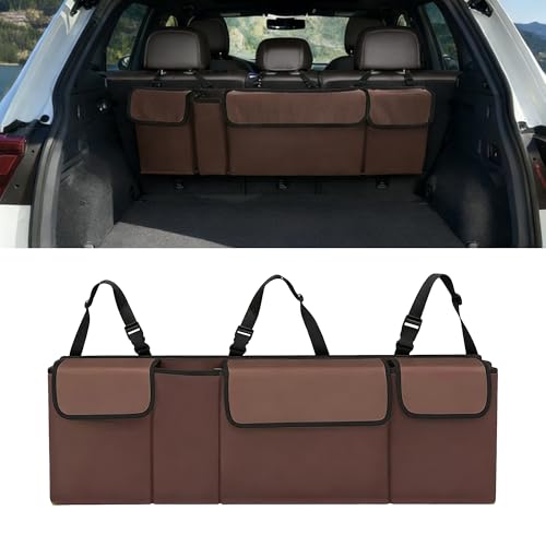 Car Trunk Organizer, Waterproof Backseat Hanging Large Storage with Adjustable Straps, Collapsible Cargo Bag with 4 Pockets, Car Interior Accessories for Truck, SUV, MPV (Brown) - color: Brown