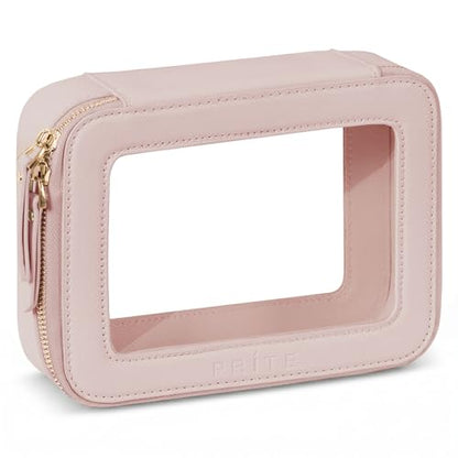 Prite Clear Makeup Bag Cosmetic Organizer Case Waterproof Travel Toiletry Bag Skincare Pouch with Golden Zipper(Pearlescent Pink) - color: Pearlescent Pink, size: Standard - Single Layer