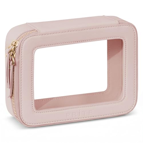 Prite Clear Makeup Bag Cosmetic Organizer Case Waterproof Travel Toiletry Bag Skincare Pouch with Golden Zipper(Pearlescent Pink) - color: Pearlescent Pink, size: Standard - Single Layer