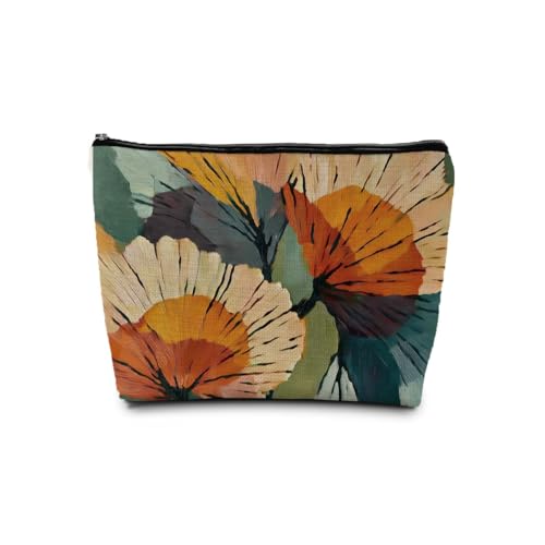Abstract Retro Botanical Floral Makeup Cosmetic Bag for Women, Mid Century Modern Terracotta Orange Flower Aesthetic Portable Travel Toiletry Bag Zipper Makeup Pouch - color: Flower five