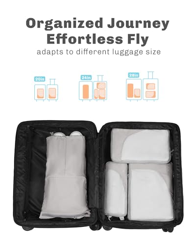 Hynes Eagle 6 Set/ 4 Set/ 2 Set Compression Packing Cubes Travel Essentials Lightweight Nylon Luggage Suitcase Organizer Bag Light Grey 4PCS - color: Light Grey-4 PCS