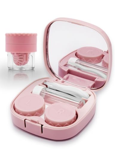 Vastsoon Contact Lens Case with Cleaner Washer, Travel Size Cute Colored Contact Lenses Applicator Removal Tool Kit with Mirror Solution Bottle for Daily Outdoor (Pink) - color: Sugar Pink