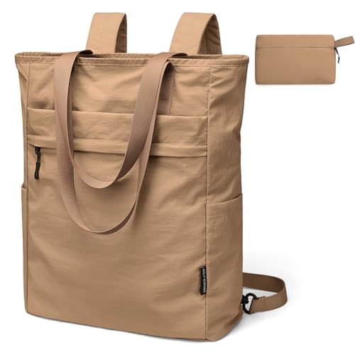 GOLF SUPAGS Foldaway Convertible Tote Backpack Lightweight Nylon Daypack for Women Men City Pack Versatile Backpack for Leisure Travel, Gravel Brown - color: Gravel Brown