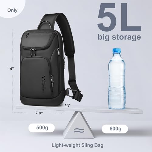 hk Sling Bag for Man, Waterproof Utility Crossbody Bag with Anti-theft Pocket for Men - color: Black
