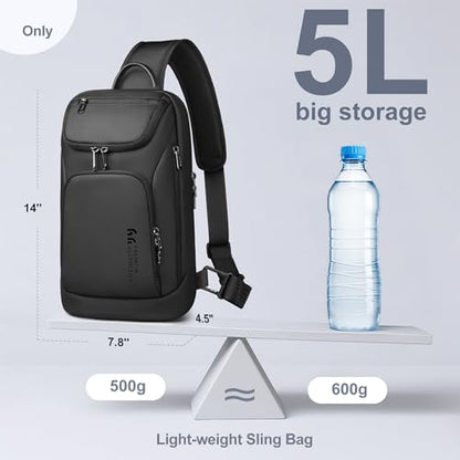 hk Sling Bag for Man, Waterproof Utility Crossbody Bag with Anti-theft Pocket for Men - color: Black