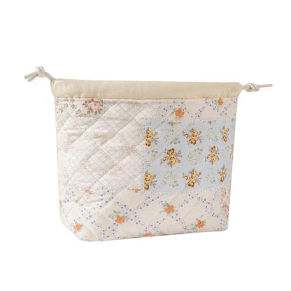 Cotton Quilted Drawstring Makeup Bag with Canvas Lining,Coquette Aesthetic Cute Travel Toiletry Bag,Drawstring Gift Bag for Women and Girls（08Pink Flower） - color: 08Pink Flower