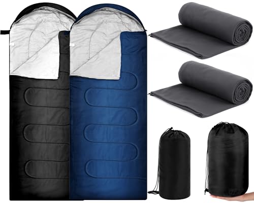 Tranqun Sleeping Bags for Adults with Fleece Cotton Liner, Warm Portable Waterproof Lightweight with Compression Sack for Spring Camping Hiking Travel